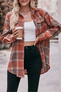 Plaid Shacket Button Front Oversized Fit- Carmel
