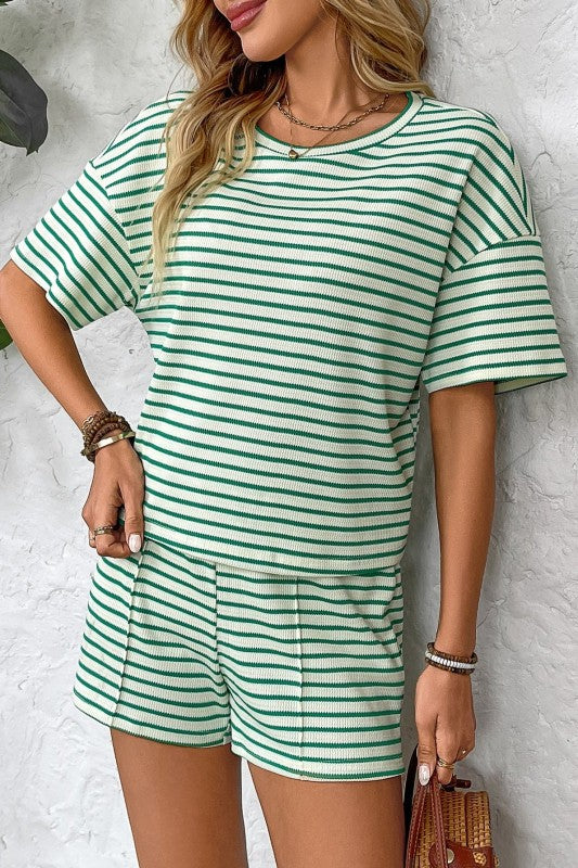 Striped Lounge Set Casual Two Piece Shorts Set