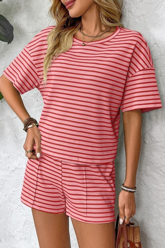 Striped Lounge Set Casual Two Piece Shorts Set