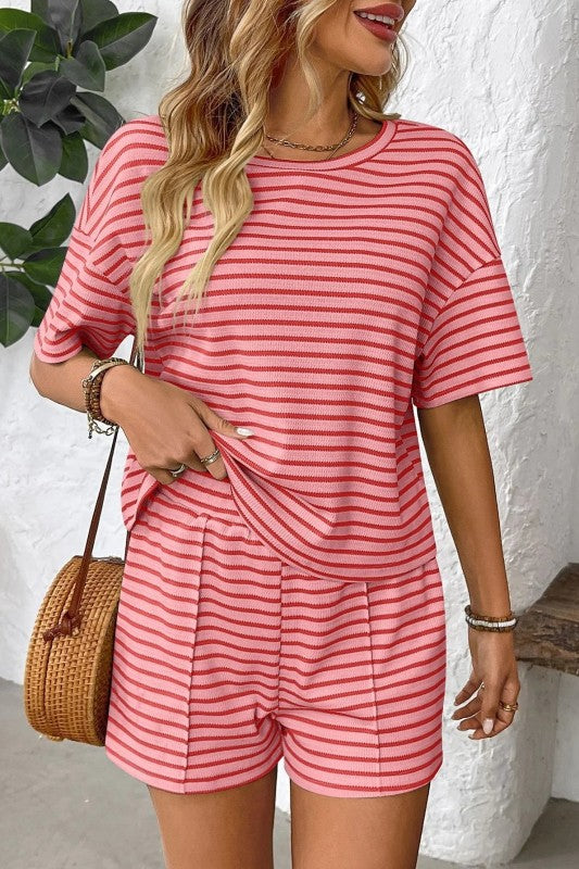 Striped Lounge Set Casual Two Piece Shorts Set