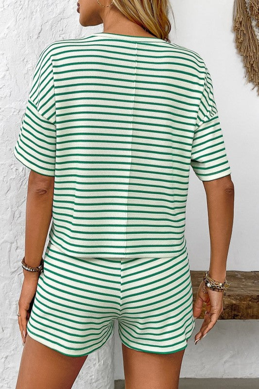Striped Lounge Set Casual Two Piece Shorts Set