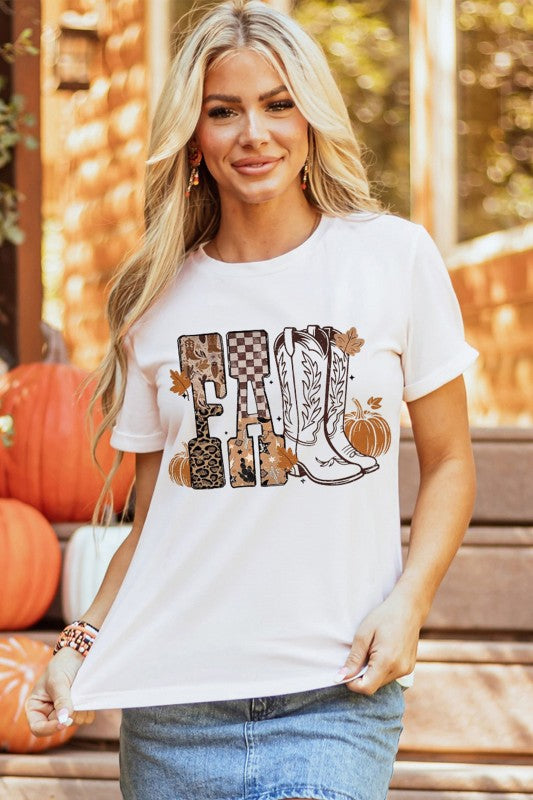 Fall Letter Print Western Thanksgiving Graphic T-shirt