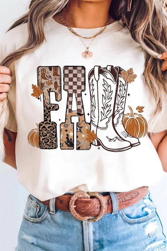 Fall Letter Print Western Thanksgiving Graphic T-shirt