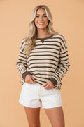 Stripe Patchwork Ribbed Cuff Long Sleeve Sweatshirt