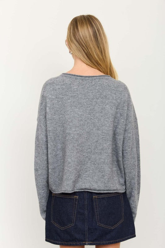 Center Seam Rolled Neck Knit Sweater