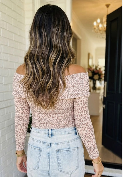 Leopard Ruched Off the Shoulder Sheath Blouse