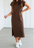 Solid Slits Side T Shirt Long Dress
