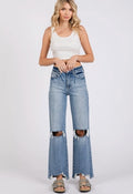 High Rise Stretch Slim Wide Leg w/ Destroyed Hem